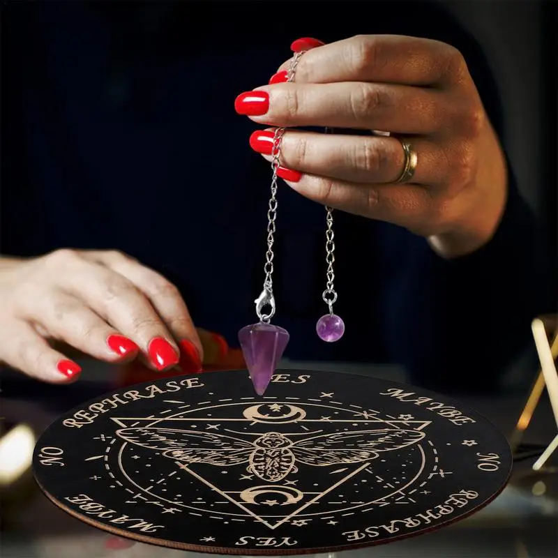 Tablero de péndulo de madera, placa Carven de energía de adivinación de luna y estrella, tabla de meditación curativa, adornos metafísicos, tablero de Ouija de Altar