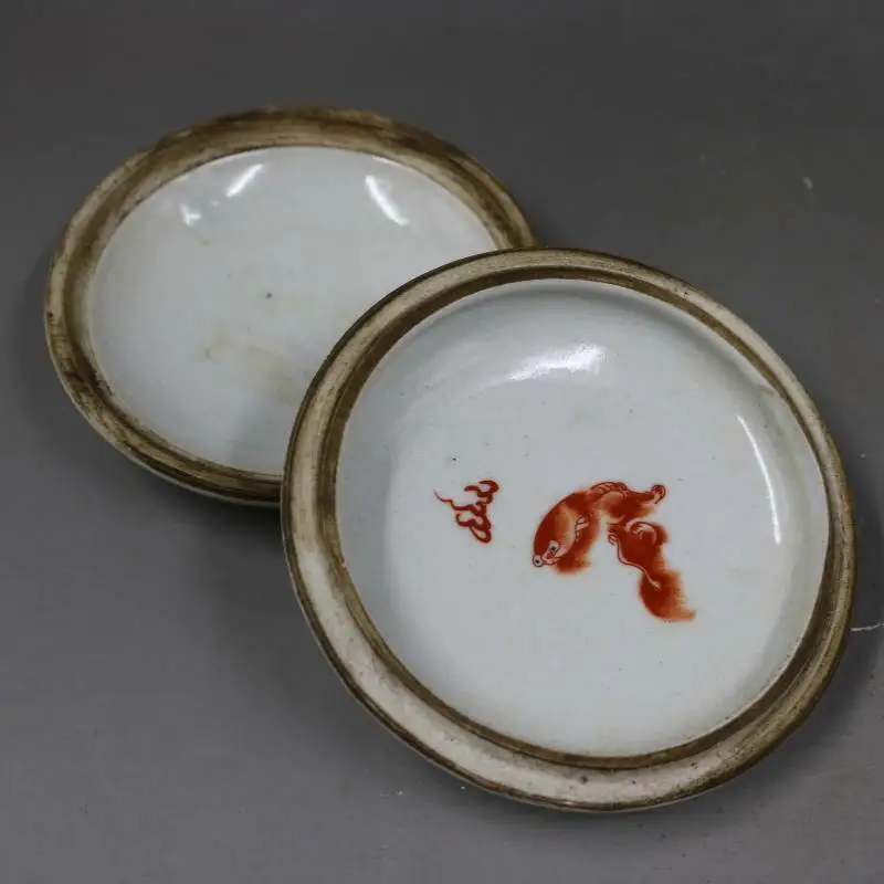 الصينية فاميل روز الخزف فو فو الكلب الحرس الأسد الحبر صندوق روج مربع 4.29" #4