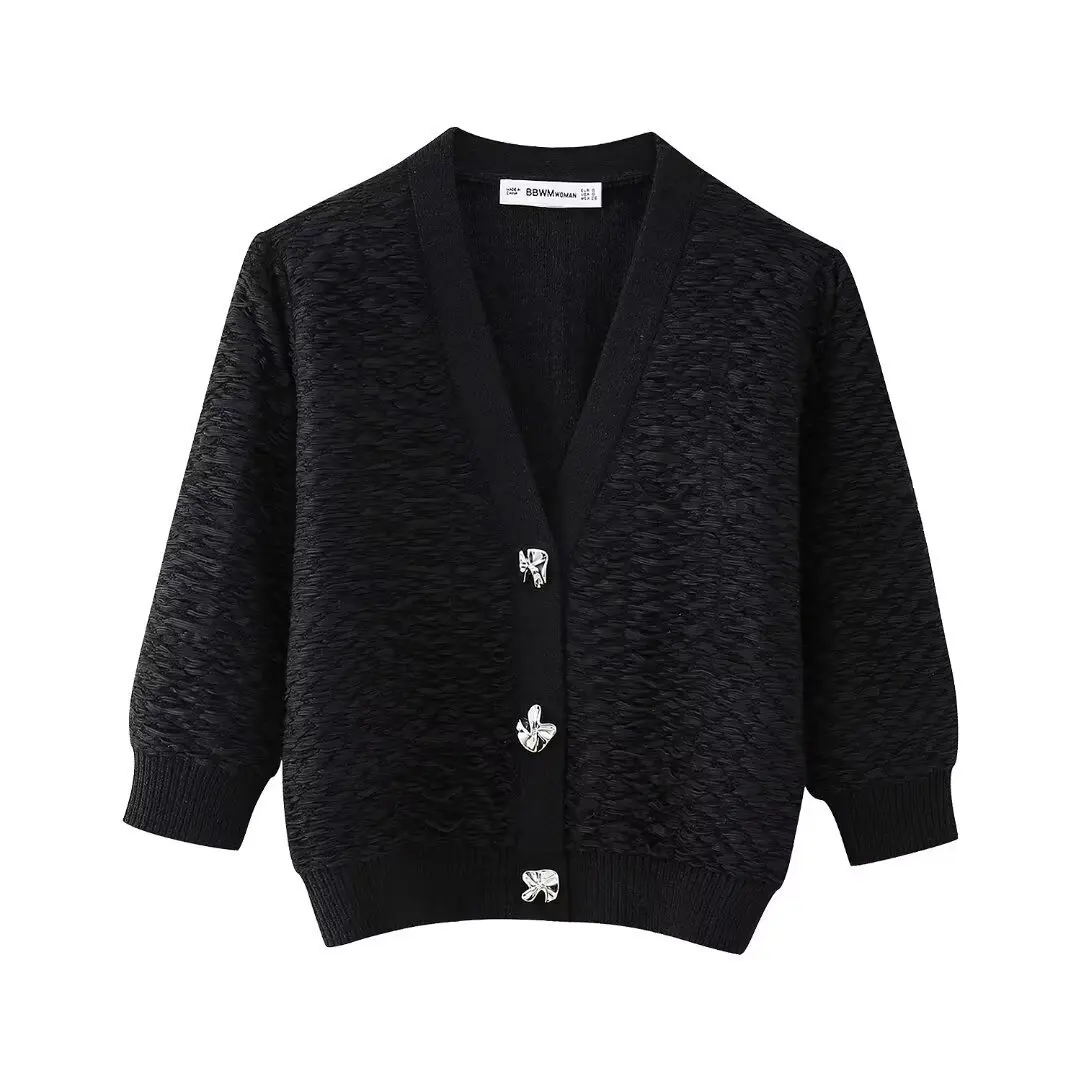 

Textured Knit Autumn Women's Cardigan V-neck Single Breasted Long Sleeve Female Knitwear Korean-style Versatile Sweater For Lady