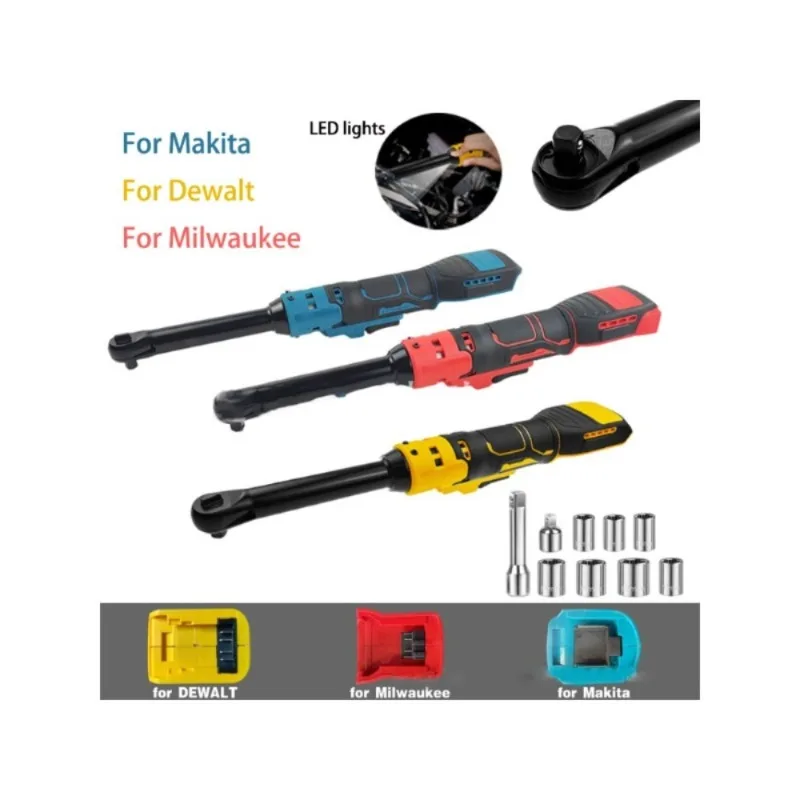 

Удлиненный электрический трещоточный ключ для аккумулятора Makita/Dewalt/Milwaukee 18 В, электрическая трещотка для сноса 3/8 дюйма с головкой