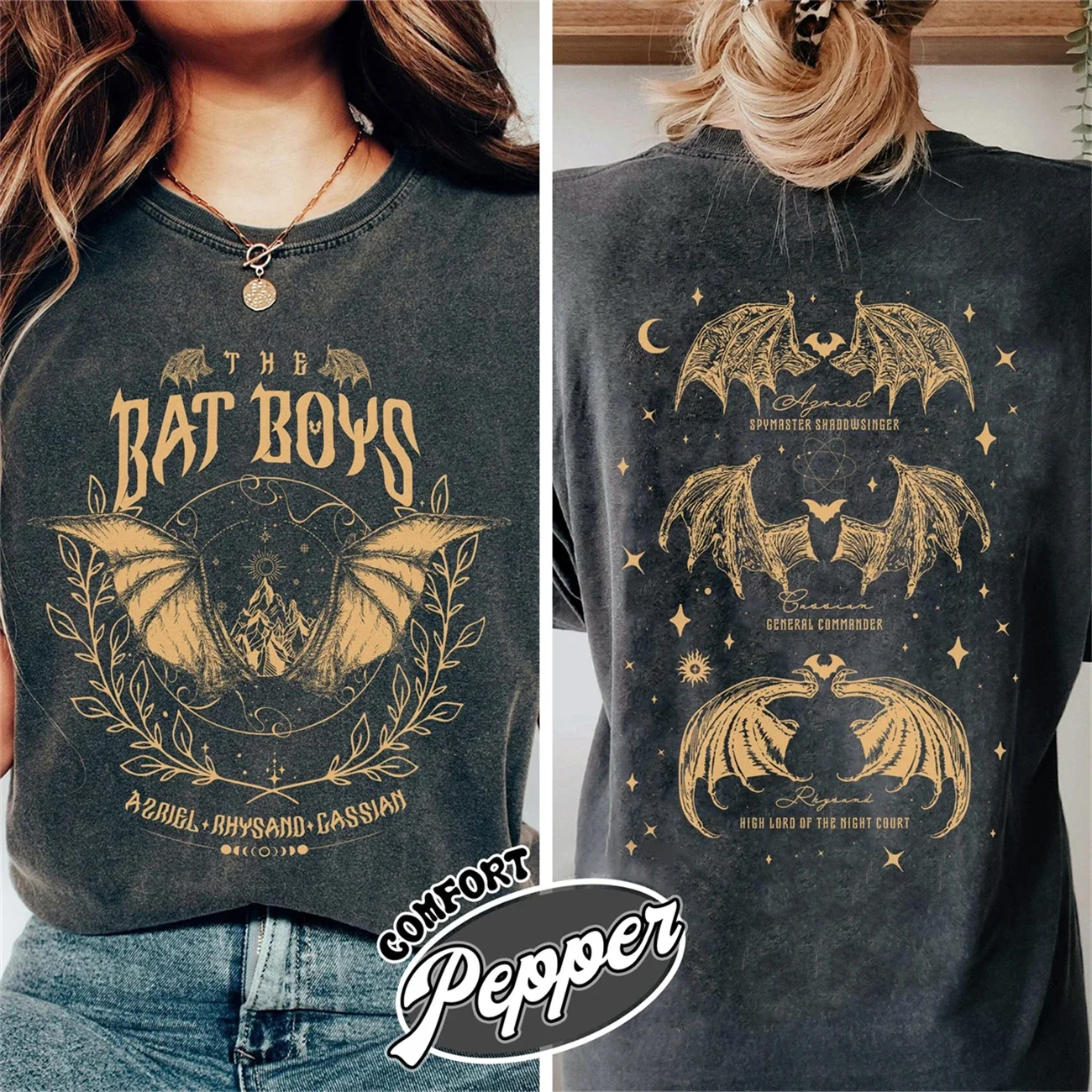 

Cotton Washed Retro Bat Boys Bookish T Shirt Fouth Wing Top Tee Shirt Loose Shirt Fantasy Apparel Y2K Top Women Summer Tee