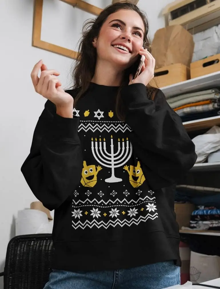 Tstars Ugly Hannukah Sweater Style Women Teen Girls Jewish Chrismukkah Sweatshirts