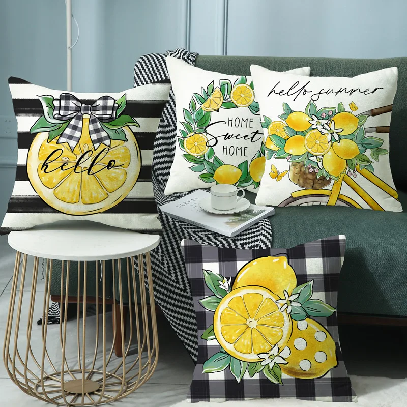 Summer new lemon fresh print pillowcase with simple sofa, bedside fruit backrest cushion cover