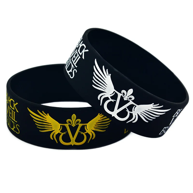 1 PC Black Veil Brides Silicone Bracelet 1 Inch Wide Band Logo With Angel Wings Wristband for Men and Women