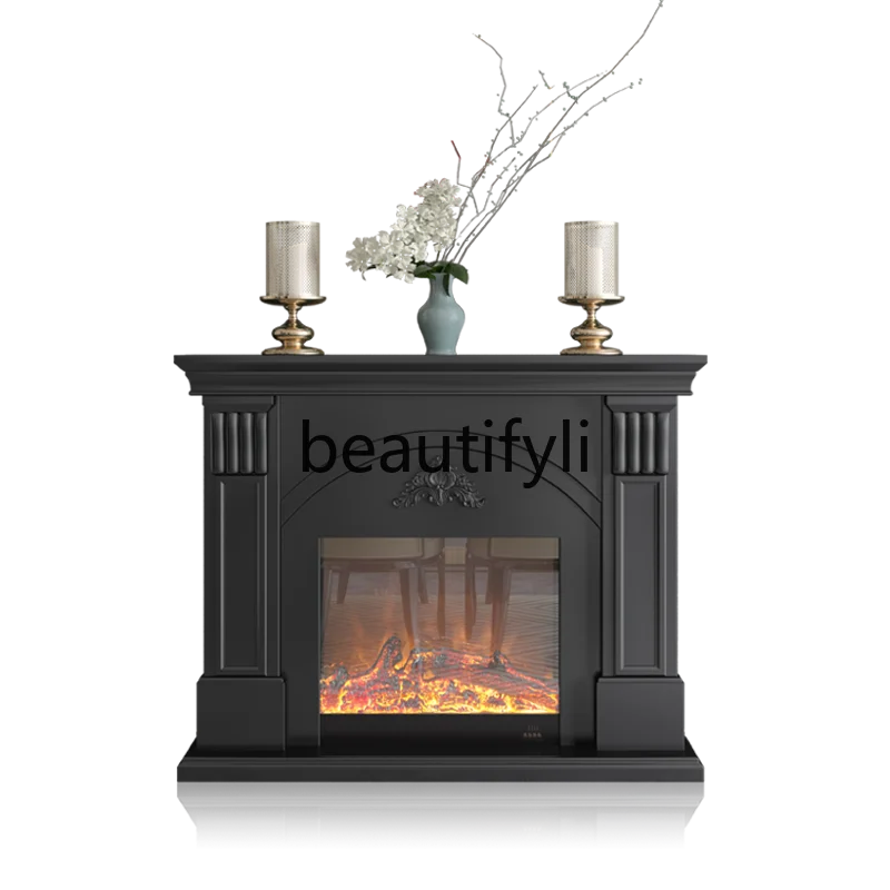 

Simple European solid wood living room decorative cabinet fireplace, American gray fireplace decorative fake flame heating