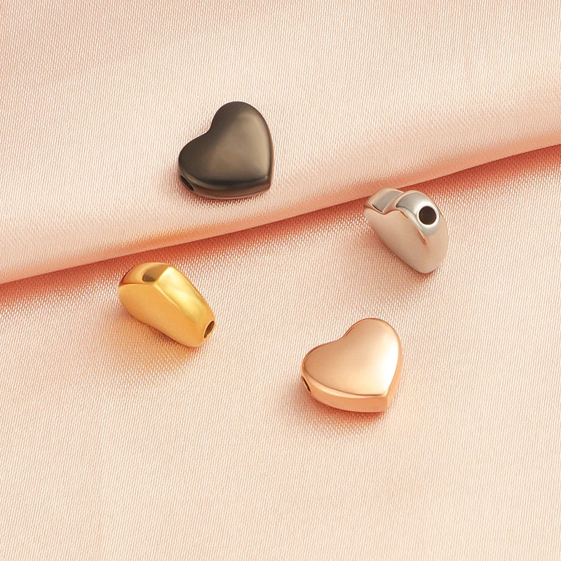 5pcs Bright Finish Stainless Steel Cute Heart Beads Gold Color Bracelets Spacers Bead Necklaces Pendants DIY Jewelry Findings