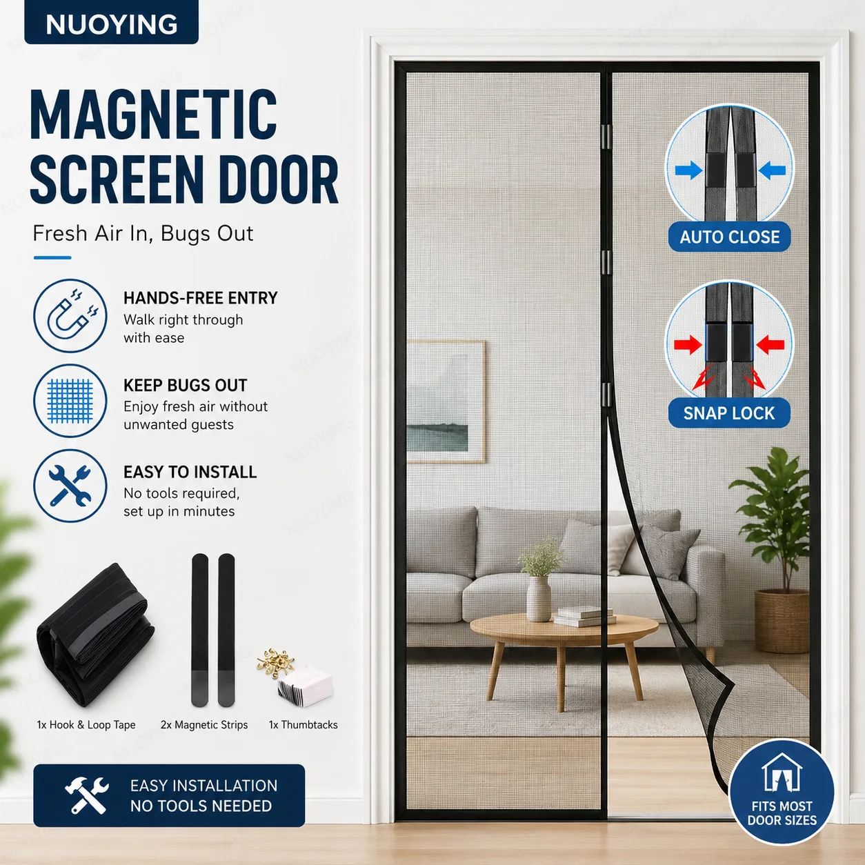 Cortina Magnética para Puerta, Mosquitera Automática, Red Antimosquitos, Cortina de Malla para Insectos, Moscas y Mosquitos, para Interiores, Verano