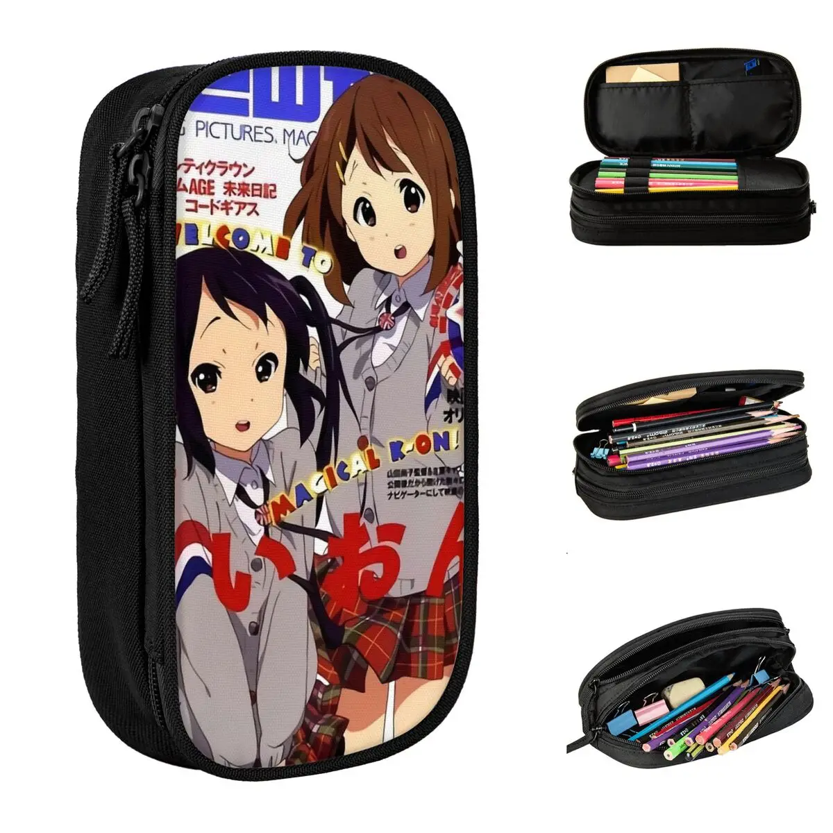 يوي هيراسوا أزوسا ناكانو مجلة K-ON مقلمة حامل قلم كلاسيكي حقيبة الفتيات الفتيان تخزين كبير مكتب سستة pencelcases