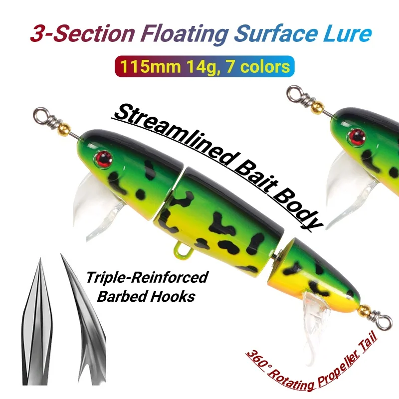 Top Water 3-Section Fishing Lures Sea Bass Crankbaits Minnow Whopper Freshwater Saltwater Floating Lure for Catfish Pike Teaser image 2