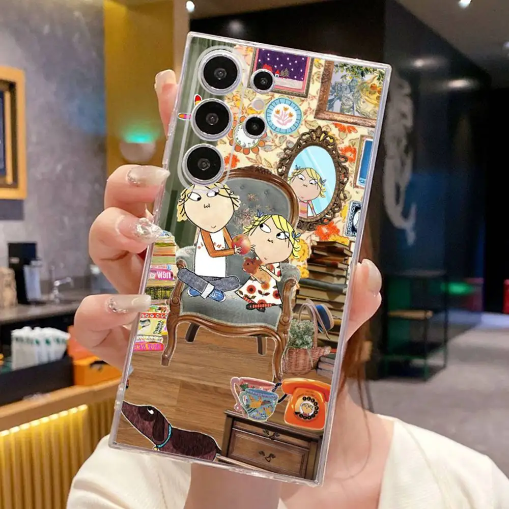 Casing Ponsel Anime Charlie Dan Lola untuk SamsungS25,24,21,22,23,30,Ultra,20,Plus,Fe,Lite,Note,10,9,5G Sampul Transparan