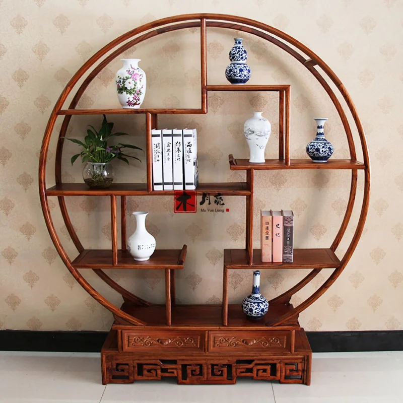 Custom. [Elegant Color] Antique Reproduction Furniture Solid Wood 1.5 Antique Shelf Storage Rack Display Hallway Rack Duobao P