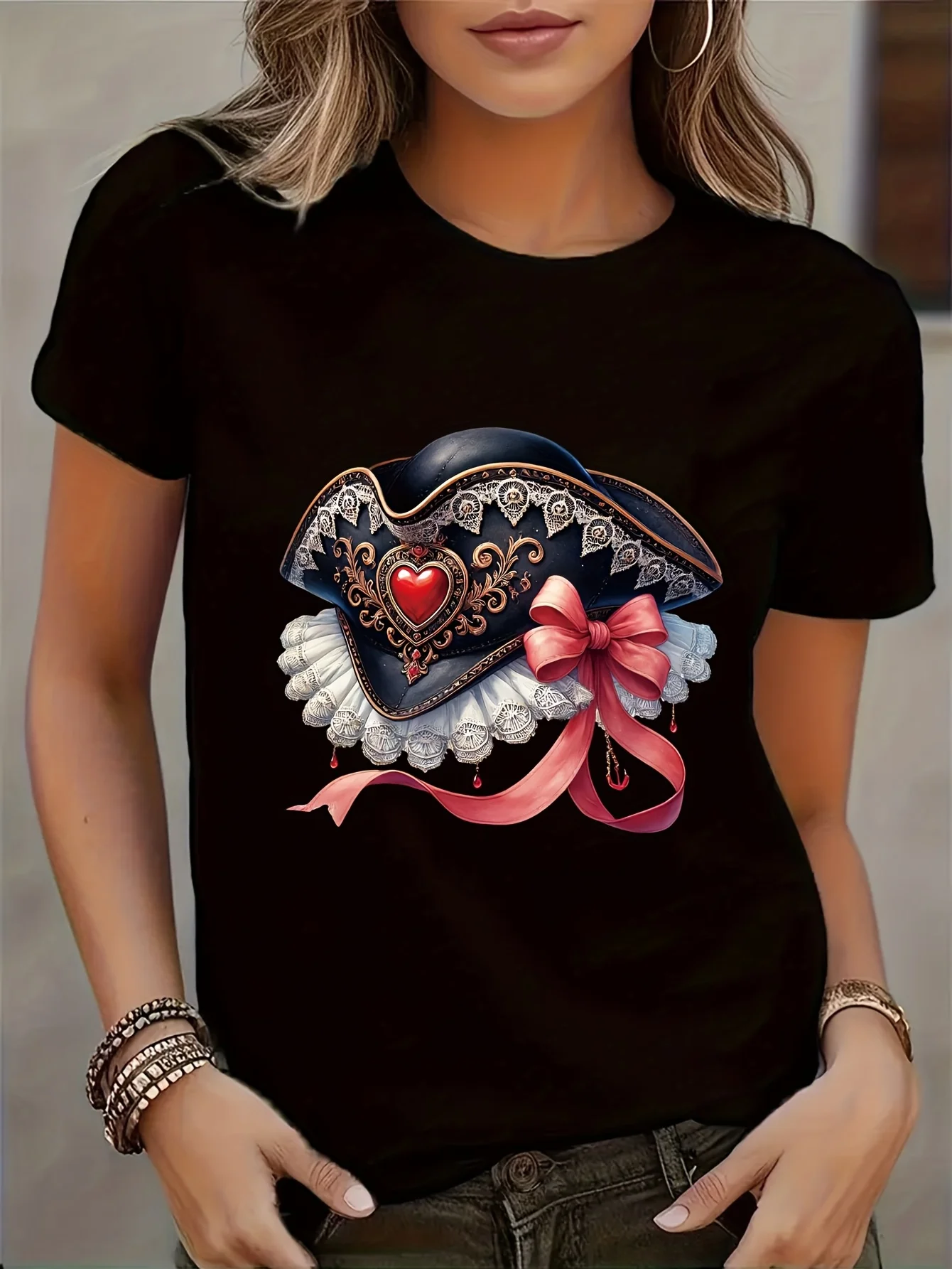 Women's Pirate Print Polo Shirt Casual Short Sleeve Round Neck Summer Spring Themed Party Blouse