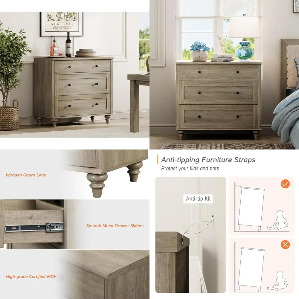 

Тумба для хранения вещей с 3 ящиками и широким отделением для детских вещей, подходит для гостиной, детской комнаты и прихожей, в стиле рустик из дуба.