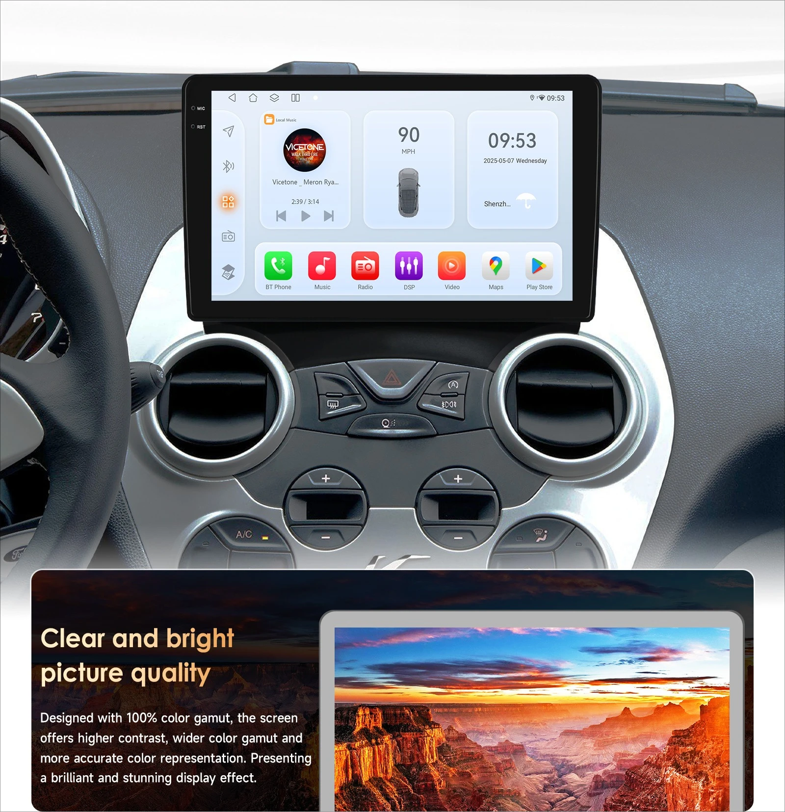 Android Autoradio für Ford KA Schrägheck 2008-2014 Kabelloses Carplay Multimedia-Player GPS 6115 Audio 9-Zoll Touchscreen Autoradio