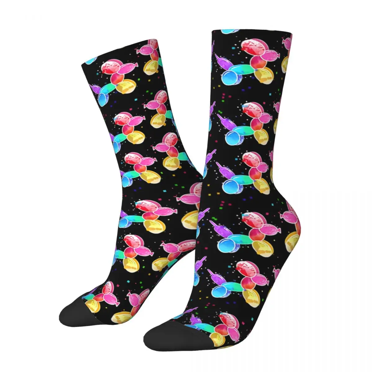 Watercolor Balloon Dogs On Black Unisex Winter Socks Hip Hop Happy Socks street style Crazy Sock