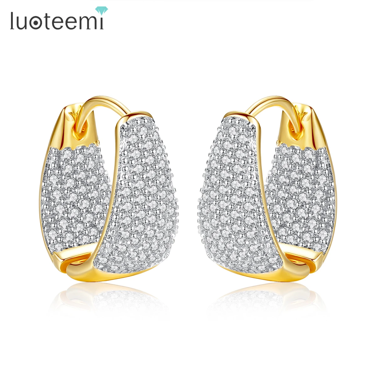 LUOTEEMI Big Oval Circle Size Adjustable Hoop Earrings for Women White Cubic Zirconia Girl Party Jewelry Gift Drop Ship Earrings