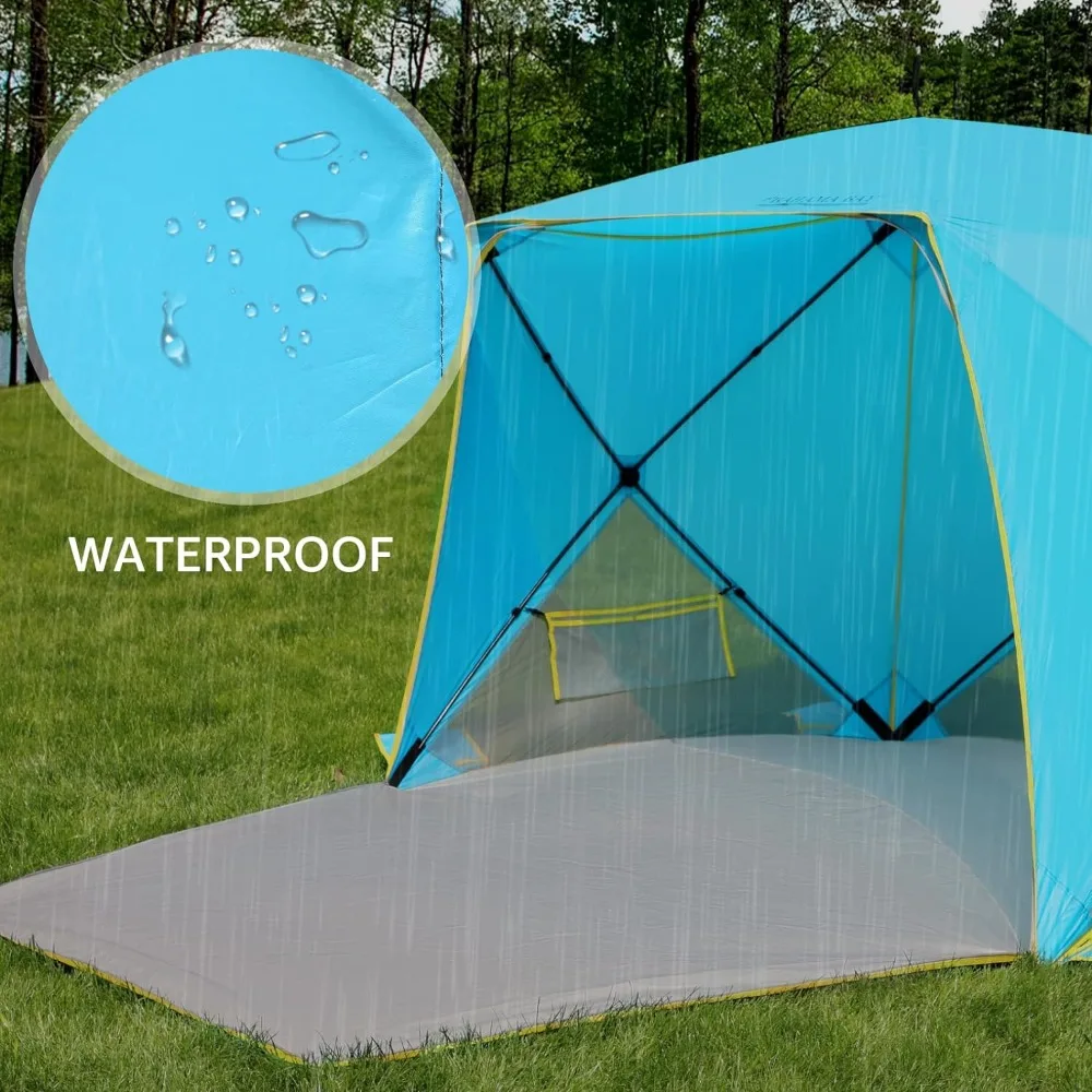 Tenda da spiaggia Pop-Up, tenda parasole portatile UPF50 + protezione UV per 4 persone pavimento estensibile per pesca escursionismo campeggio, Wat