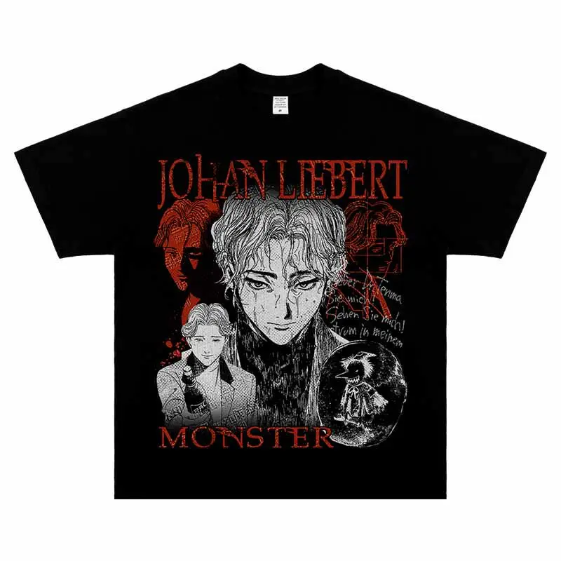 Monster Johan Liebert Anime Graphic T Shirt Retro Collage Print Oversized Cotton Unisex Casual Short Sleeve Streetwear Tee