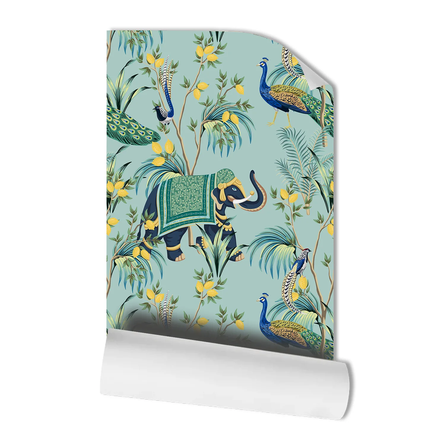 Vinyl Self Adhesive Wallpaper Blue Lemon/Elephant/Peacock Removable Peel and Stick Wallpaper for Bedroom Cabinet Wall Decor