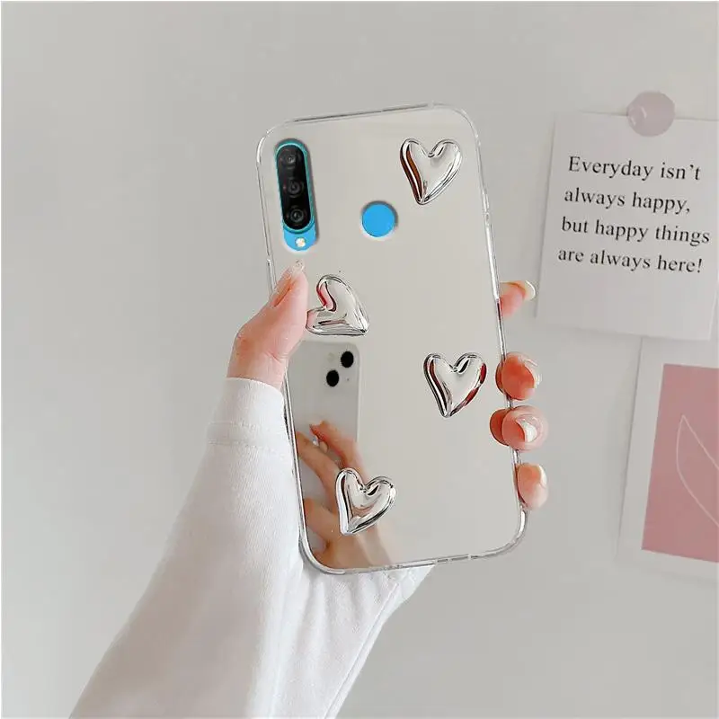 For Huawei P30 Lite P60 P50 P40 P20 Mate 60 Pro 50 40 30 20 P Glossy 3D Love Heart Mirror Phone Case P30lite Mate60 Cover 60Pro