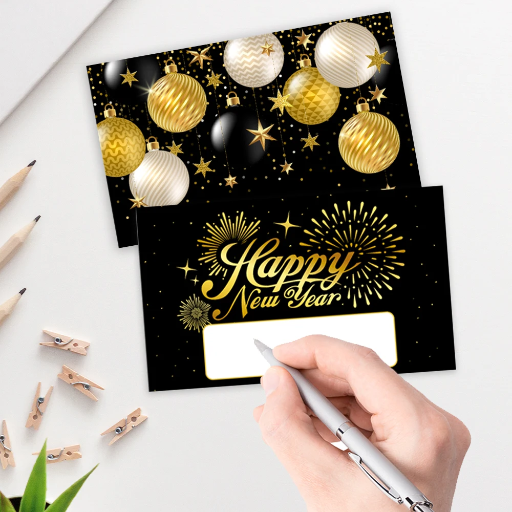 24pcs Blank Scratch-Off Cards,Black Gold New Year Greeting, Holiday Surprise Scratch-Off Card, Party Decoration, DIY Gift Card