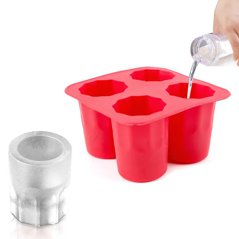 Silicone Square Four Compartment Ice Cup Mold Edible Ice Cup Ice Tray Maker Summer DIY Ice Making Mould Kitchen Bar Accessories