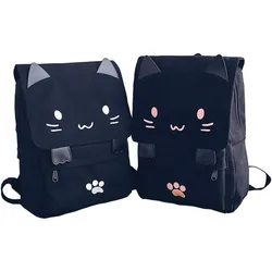 Cute Cat Embroidery Canvas School Laptop Backpack Bags For Kids Plus Size Japanese Cartoon Kitty Paw Schoolbag GirlsBoys Bookbag