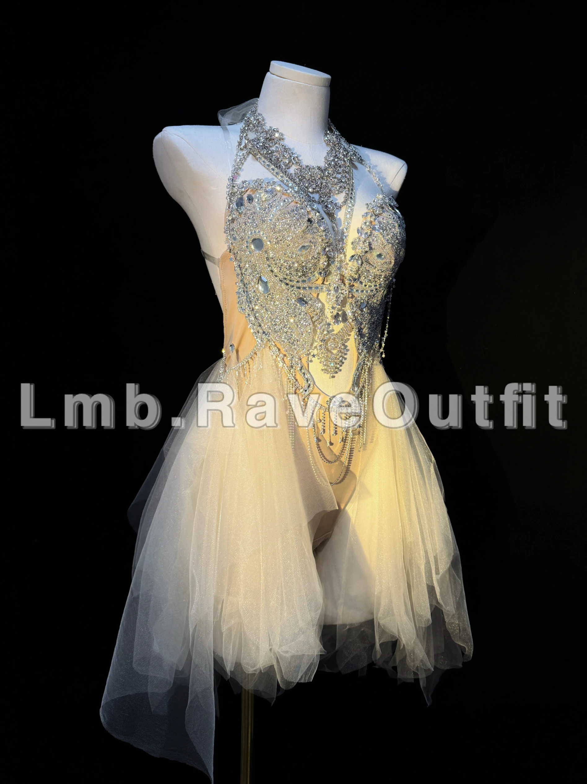 Luxury Full Diamond Sparkling Jumpsuit With Lace Bikini Nightclub Bar Female Singer Leading Dance Stage Sexy Performance Costume