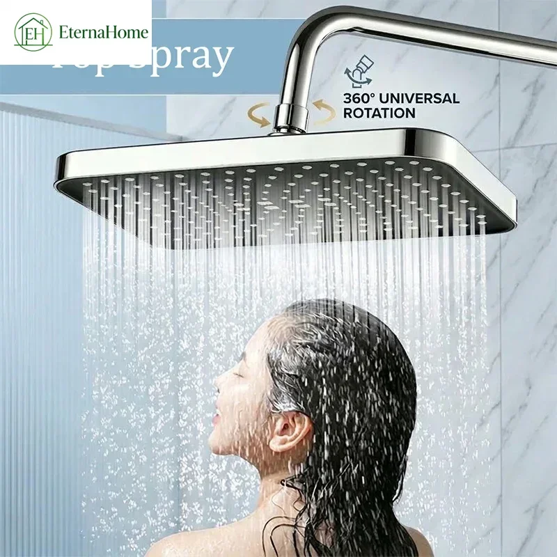 ABS High Pressure Rainfall Shower Head 12 Inch Bathroom 360° Adjustable Angle Anti-Clog Nozzle Water Saving Bathroom Accessories