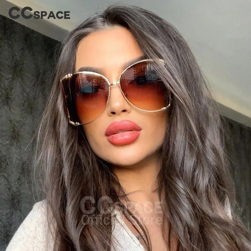 45476 Oversize Square Sunglasses Women Metal Frame Fashion Luxury Hollow Frame Brand Sunglasses Female Gradient Shades