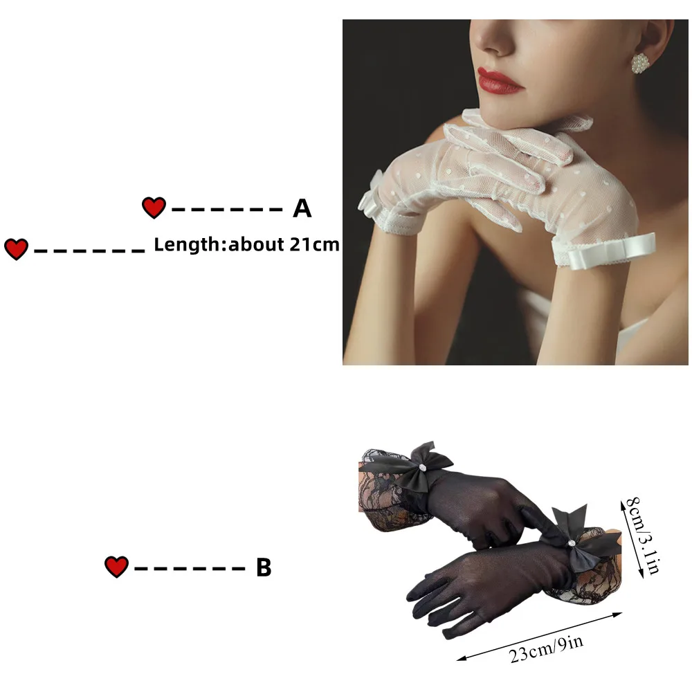 1Pairs Stretchy Mesh Tulle Bowknot Full Finger Mittens Wedding Gloves Wrist Length Bridal Gloves Etiquette Gloves Wholesaleguant