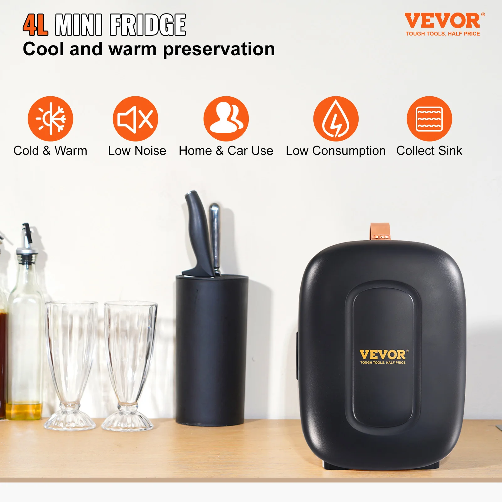 VEVOR 4L Mini Desk Fridge Refrigeration Keep Cooler Portable Cosmetics Warm Heat Mask Beverage for Household Dormitory Home