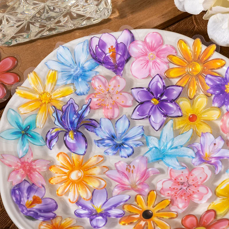 50pcs/set New Stickers Glaze Texture Butterfly Flowers Sticker Diy Handmade Scrapbook Aesthetic Stationery Gifts