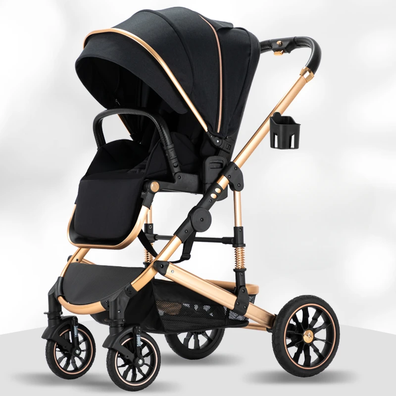 High View Two-way Stroller Eggshell Sleeping Basket Can Sit or Lie Down Lightweight Four Wheel Stroller Luxury Trolley Pushchai