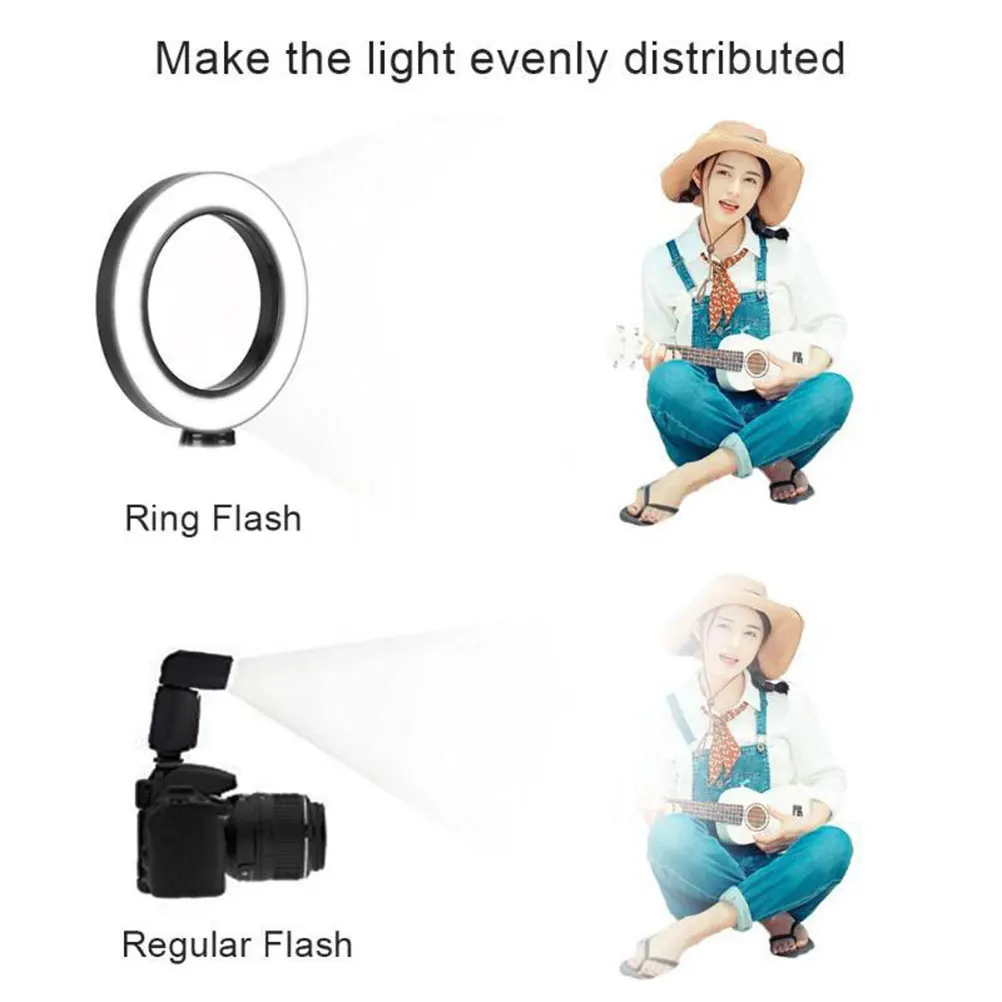 

LED Ring Light Selfie Phone Holder Tripod Stand 5.7 Inch Dimmable Adjustable Lamp for Live Makeup Video Streaming
