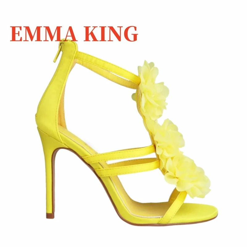 زهرة ديكور الساتان صنادل عالية الكعب الصيف المرأة الخناجر صنادل طراز جلاديتور موضة عودة زيبر فستان الحفلات أحذية 44 #2