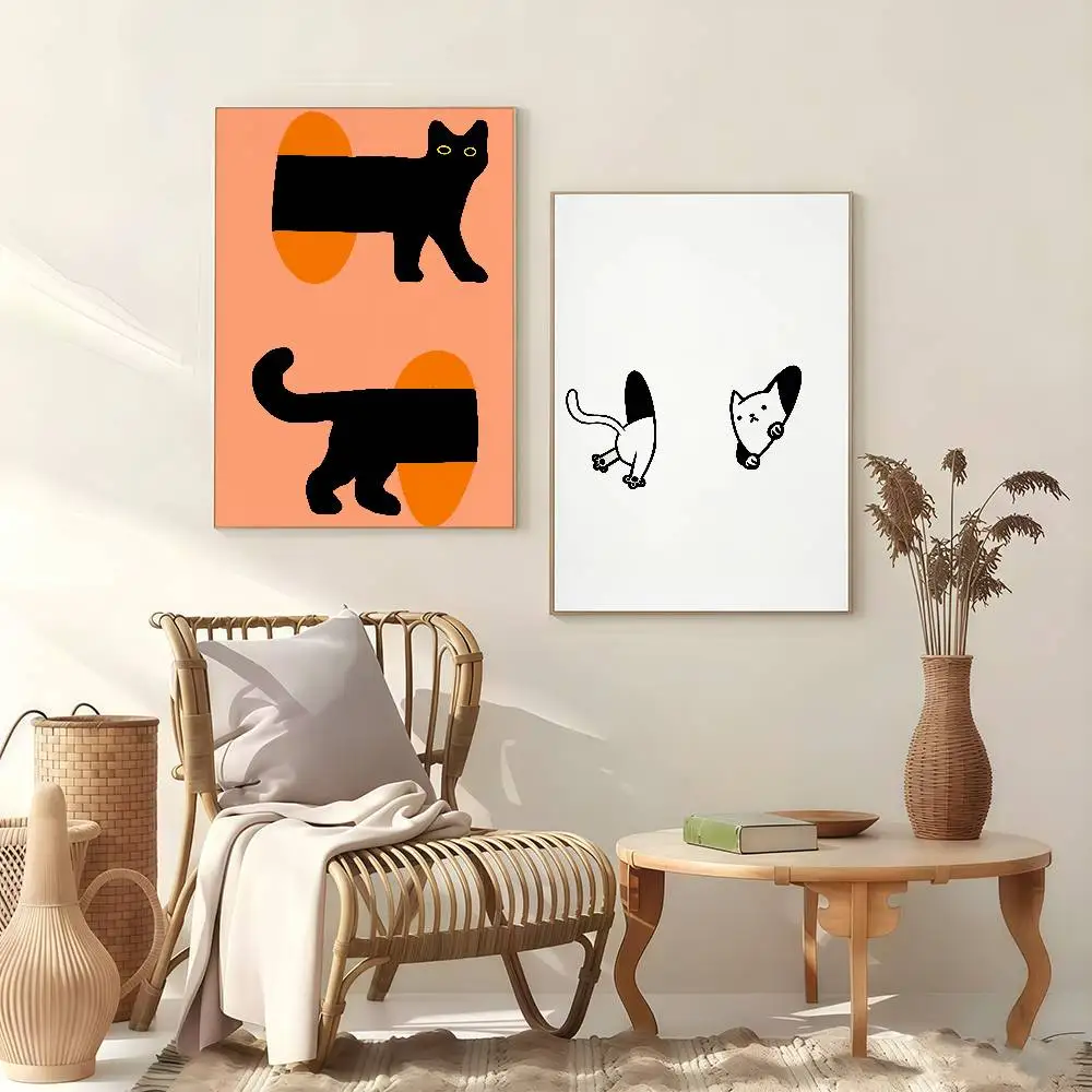 Minimalist Cat Pass-Through Art Poster Stickers Classic Art Print Retro Wall Decor HD Living Room Home Poster Festival Gift