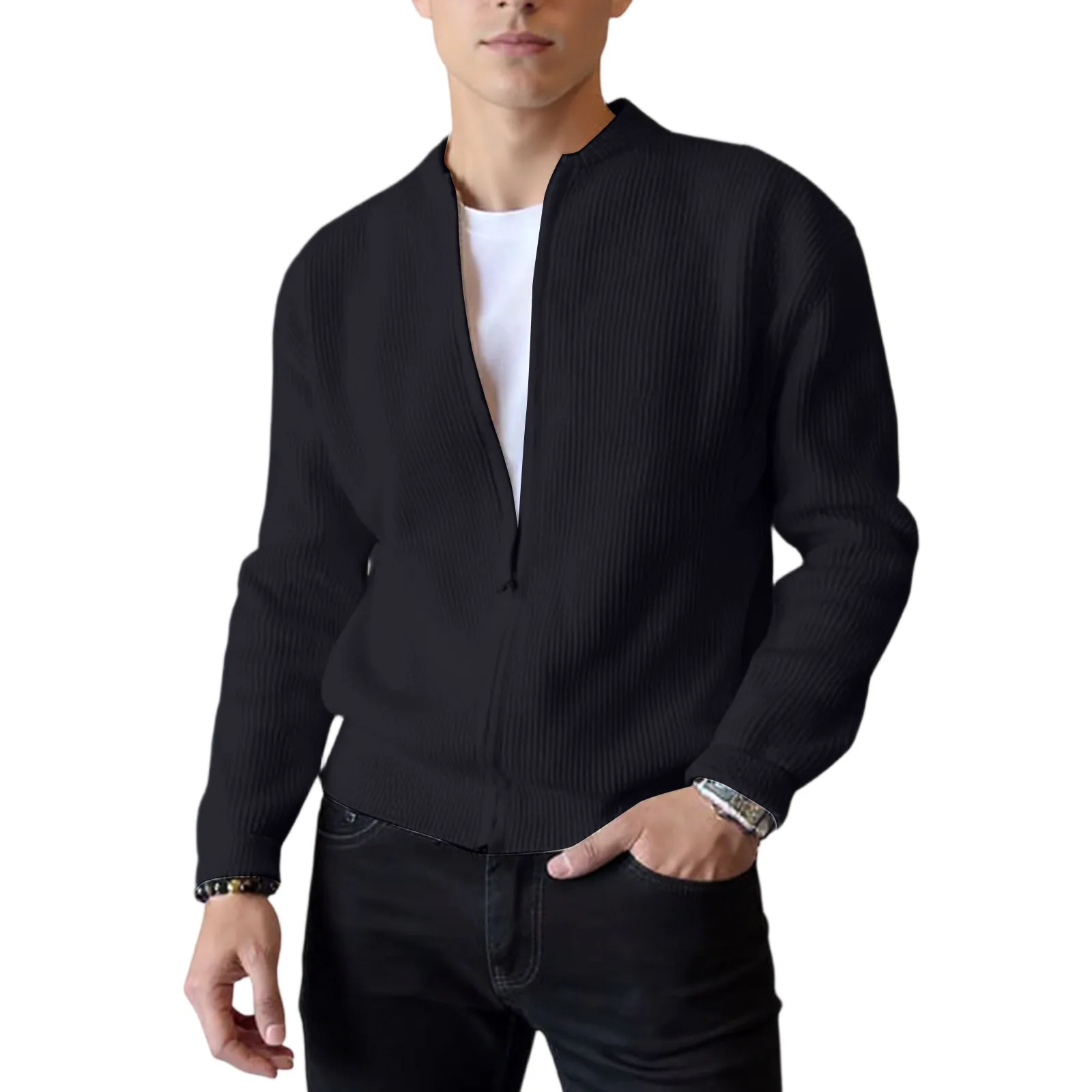 

Men's Slim Fit Men's Knitted Sweater with Zipper Design Korean Style Outerwear Fashionable Men's Trending Loose Fit Streetwear