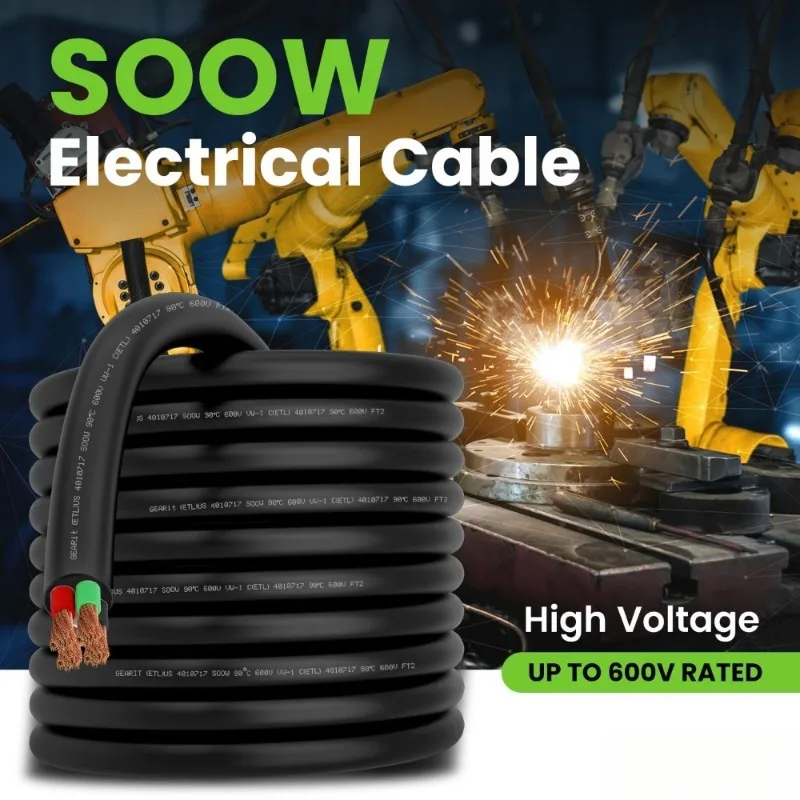 

Кабель электрический портативный 6 AWG, 4-жильный, SOOW, 25 футов, 600В, для двигателей, светильников, зарядных устройств