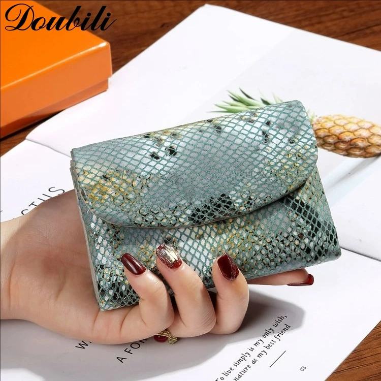 Doubili leather wallet short women's wallet snake pattern handbag zipper coin wallet