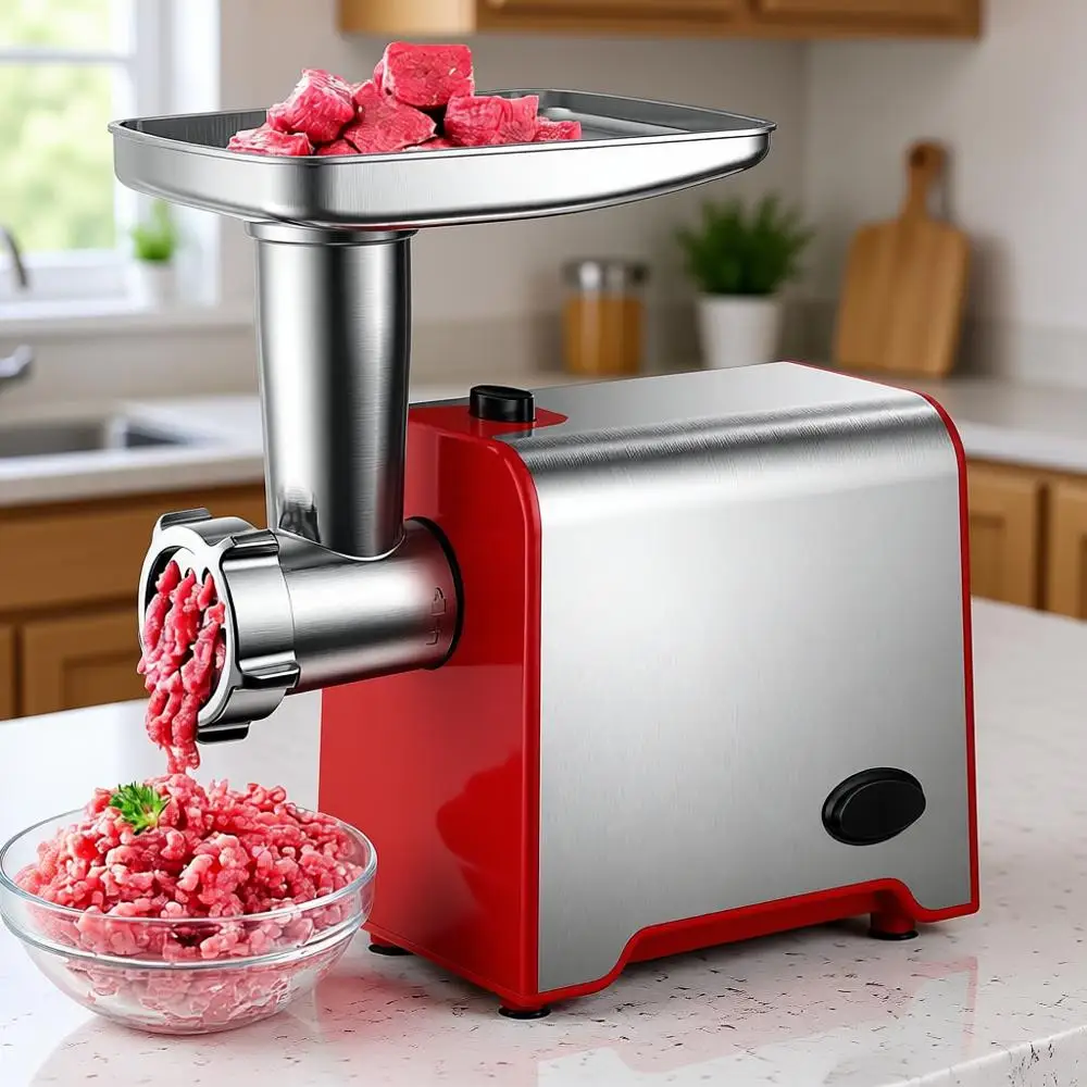 

Electric Meat Grinder, Sausage Maker 450W Wood Grinder with Blade & 3 Plates, Sausage Tubes & Kubbe Kit, Stainless Steel Meat Mi