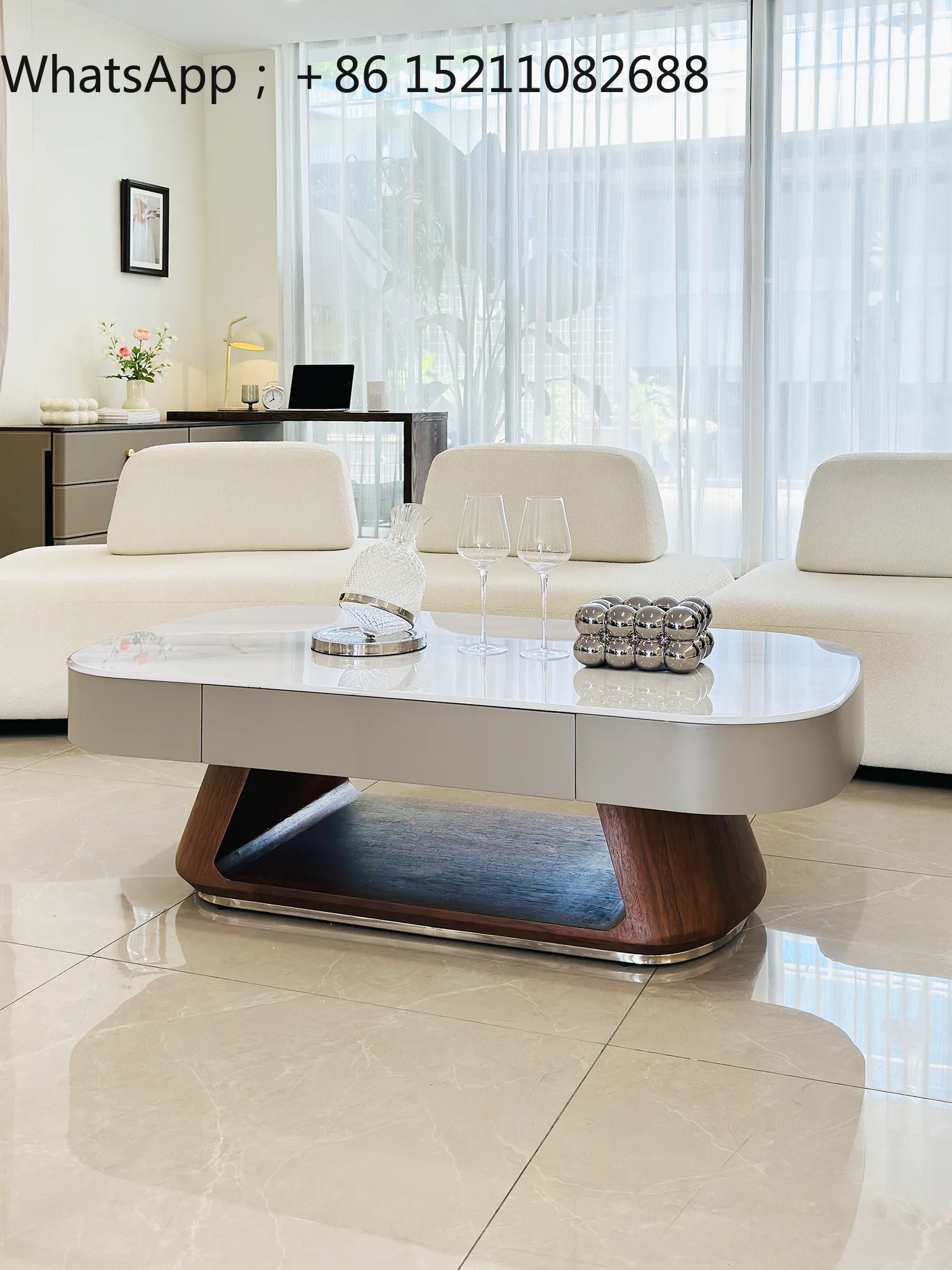 SCY living room antique coffee table TV cabinet combination light luxury high sense household cream style square storage table
