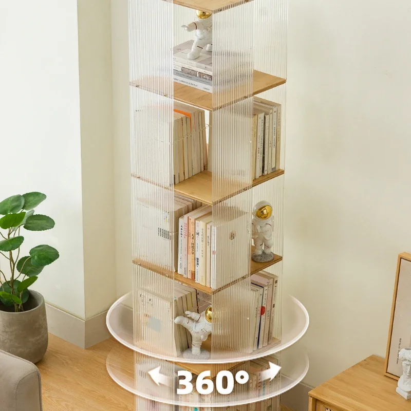 360 degree rotating bookcase, transparent bookcase, children's picture book storage shelf, simple floor shelf for home students