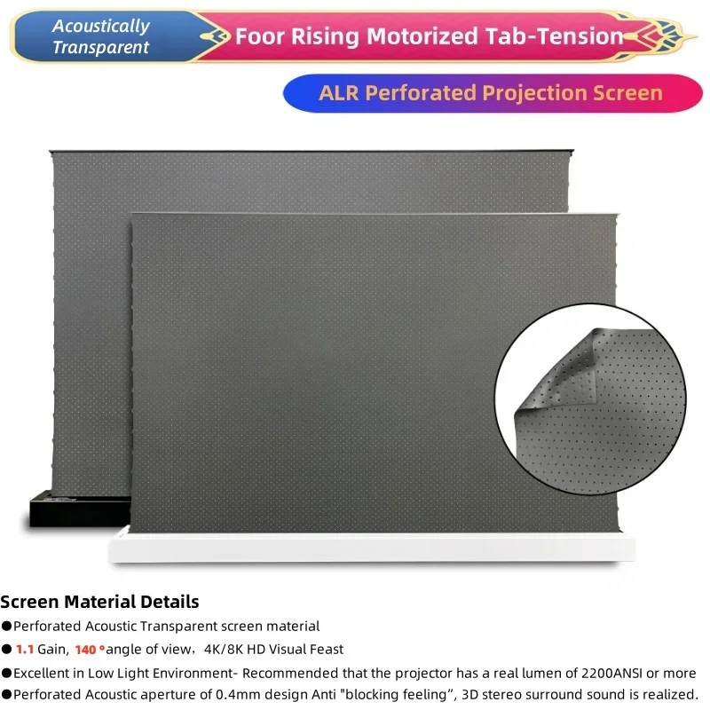 

Invisible Electric Floor Projector Screen - Micro-Perforated Acoustically Transparent Surface, 72"-150" Custom Sizes