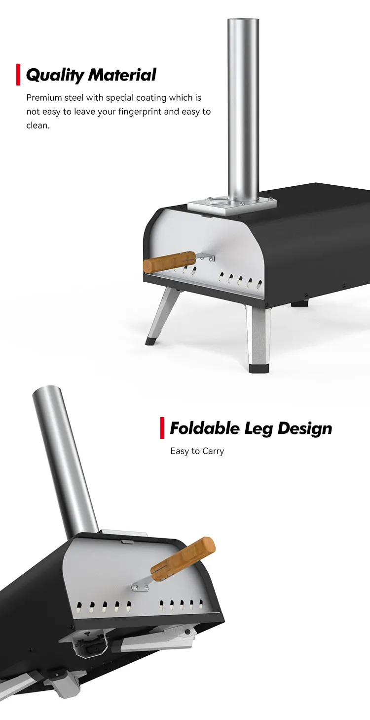 for Multi-Fuel 13inch outdoor pizza oven Foldable legs design pellet and gas 60 SEC make pizza Stainless steel oven