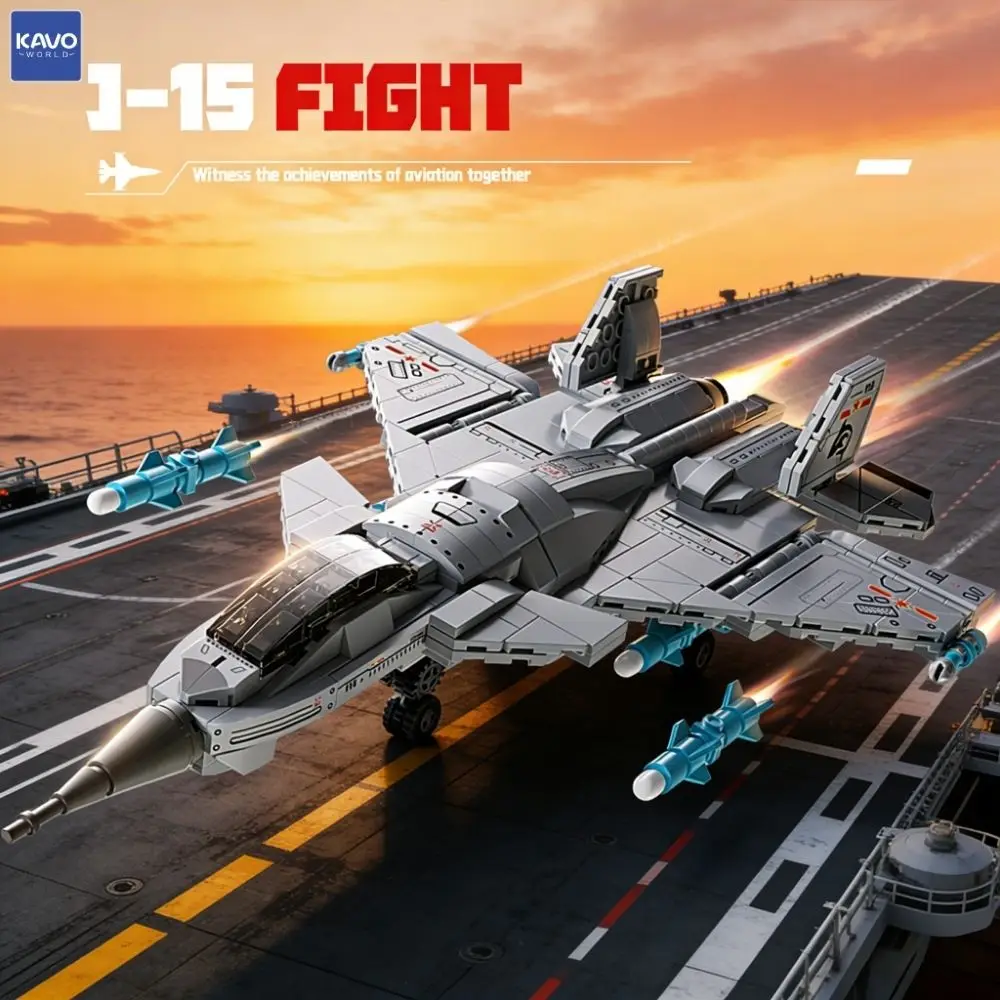 

KAVOWORLD 577PCS High Simulation J-15 Carrier Fighter Building Blocks Set Military Aircraft Assembly Model Kit STEM Toys for Kid