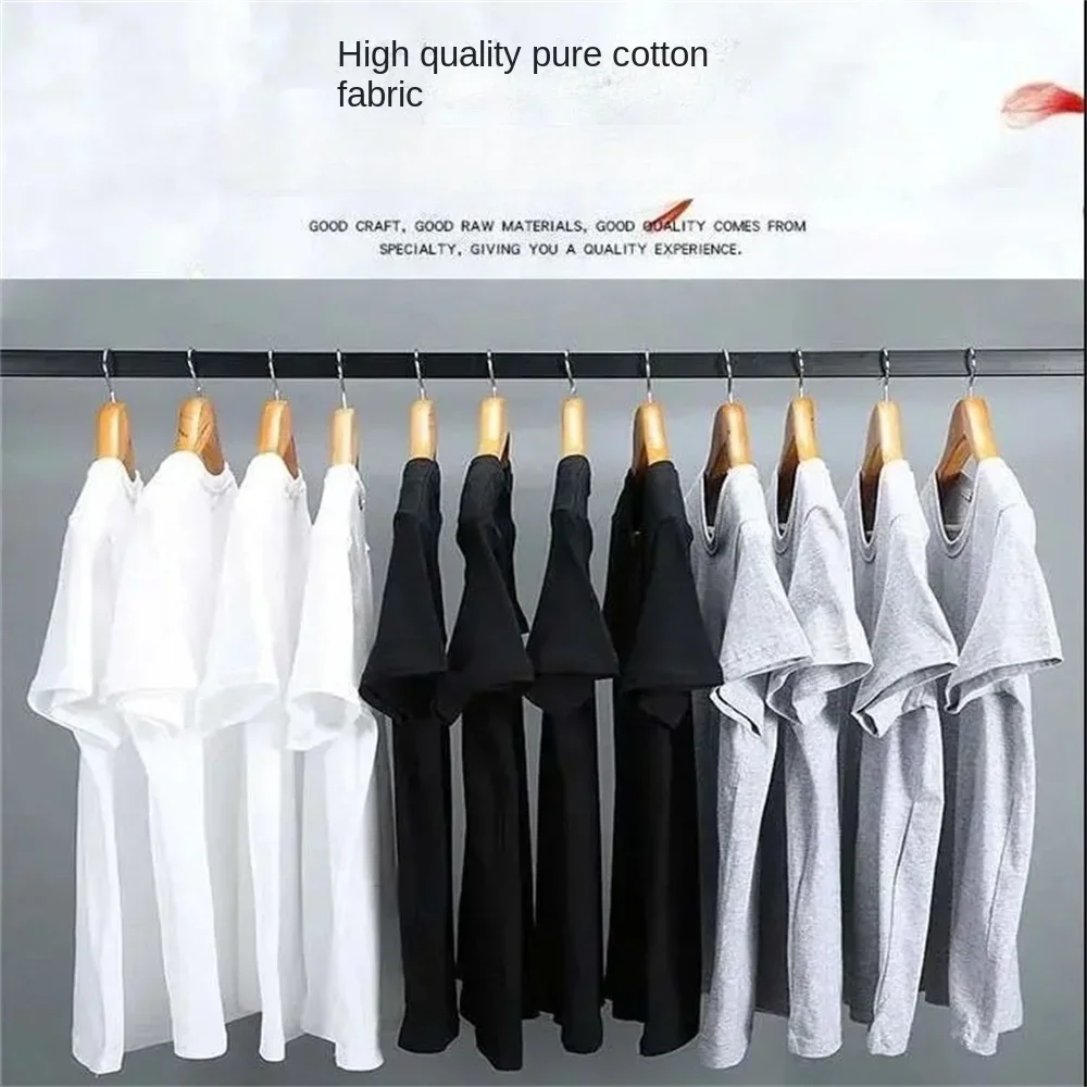 Men Cotton T-Shirt Summer Tops Solid Color Blank Tshirts O-Neck Round Collar Short-Sleeve Couple White Clothes High Quality