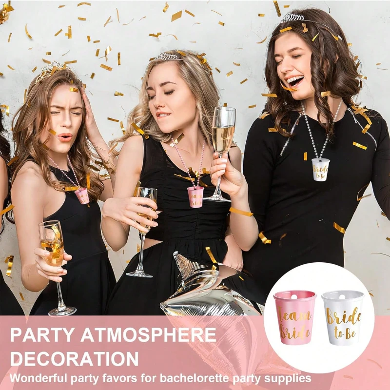 12szt Team Bride To Be Cup Plastikowe kieliszki Naszyjnik Bachelorette Naszyjnik ze szklanką na wesele Wystrój wieczoru kawalerskiego — zdjęcie 6