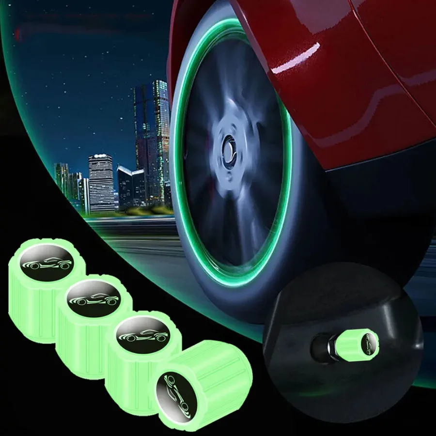 

Car Fluorescent Tire Valves Cap Glow in The Dark Motorcycle Bike Wheel Plugs Tyre Hub Cover Car Tire Luminous Valve Decorations