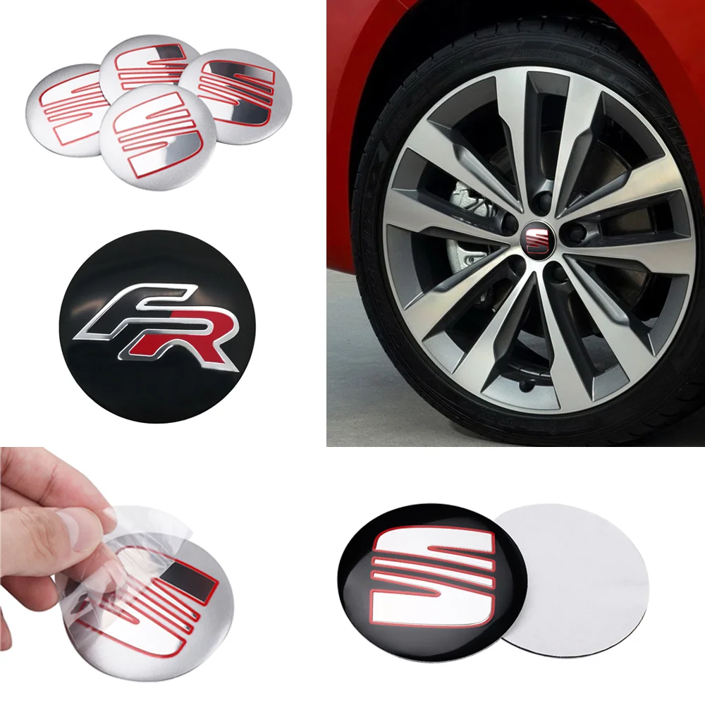 4 piezas de tapas de aluminio de 56 mm para el centro de las ruedas con emblema adhesivo para Seat Cupra Leon FR Ibiza 6f Altea Exeo Formula Racing Alhambra